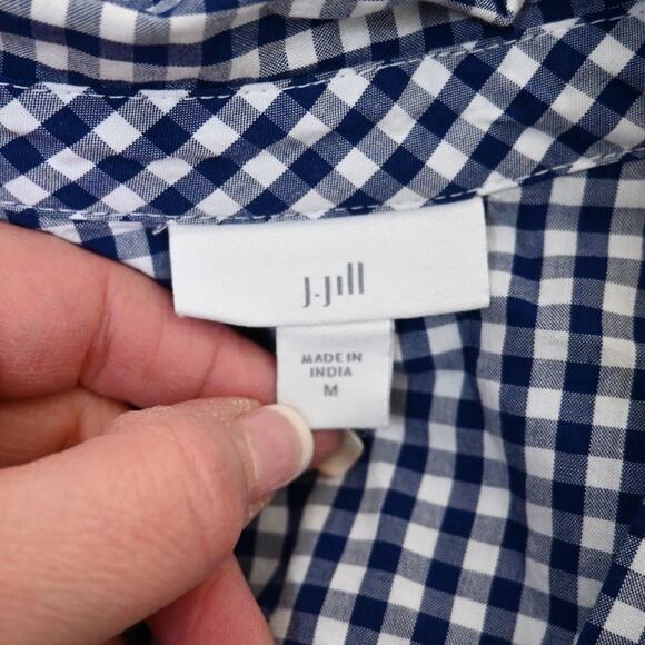 J. Jill Womens M Blue White Gingham Pullover Blouse - Picture 9 of 11